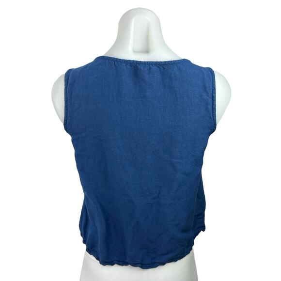 MNG Mango Blue Linen Blend Scoop Neck Button Sleeveless Tank Vest Top Size XS - Picture 2 of 4